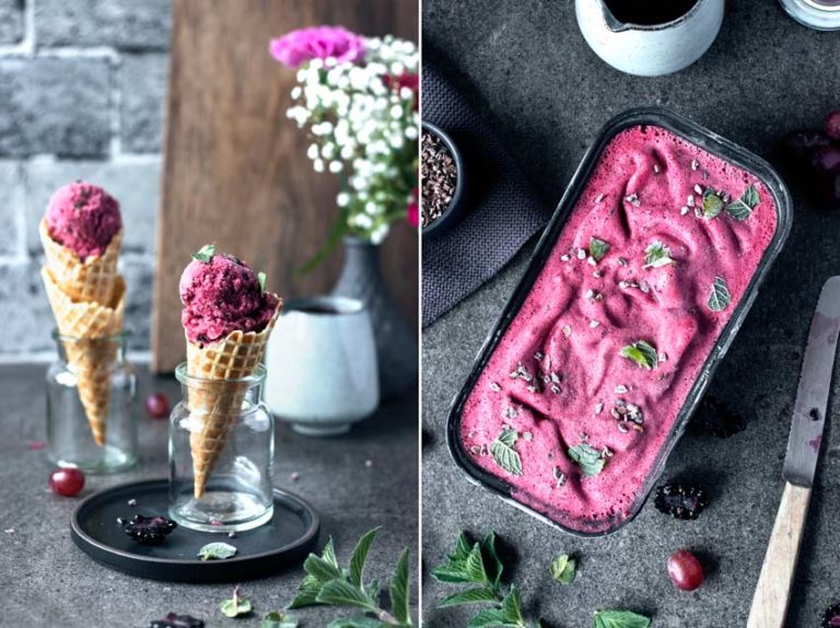Veganes Brombeer-Sorbet mit Minze | Freiknuspern Veganes Brombeer-Sorbet mit Minze | Freiknuspern