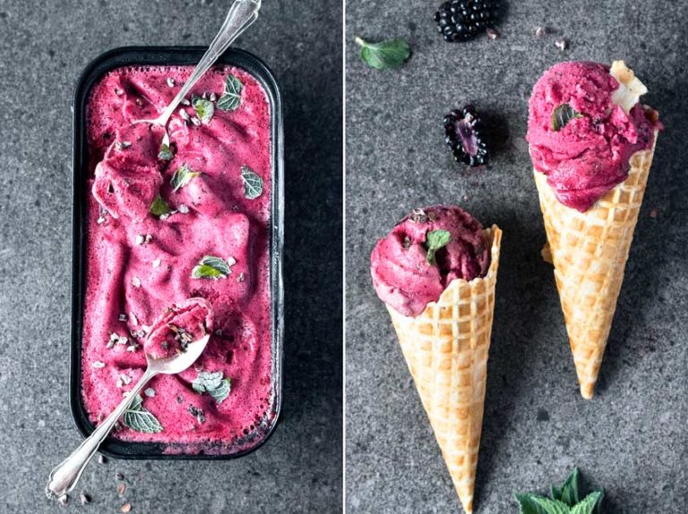 Veganes Brombeer-Sorbet mit Minze | Freiknuspern Veganes Brombeer-Sorbet mit Minze | Freiknuspern