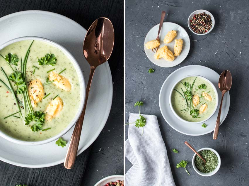 Vegane Rucola-Suppe mit Polenta Gnocchi | Freiknuspern