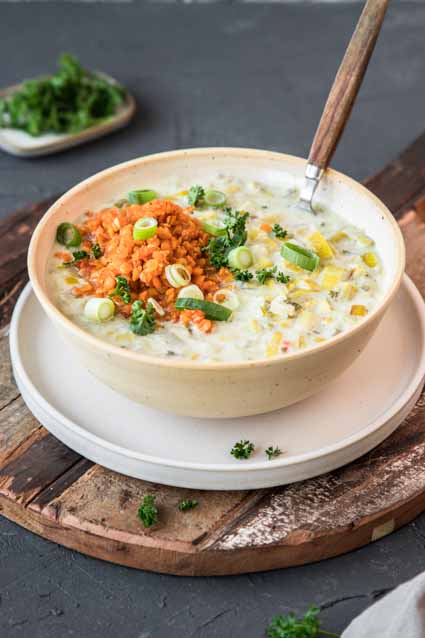Vegane Käse Lauch Suppe ohne Hackfleisch | Freiknuspern